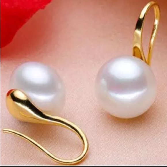NEW!💙💎PEARL LOOK!💛GOLDEN DROP HOOK EARRINGS💎💙 - Picture 7 of 8